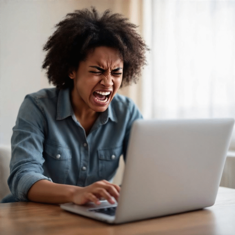 Person calmly using a laptop; representing anger management classes online.