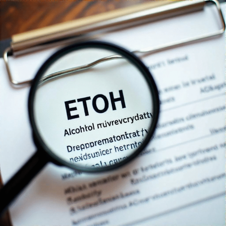 Close-up of a medical chart highlighting "ETOH meaning," likely alcohol level, in patient data.